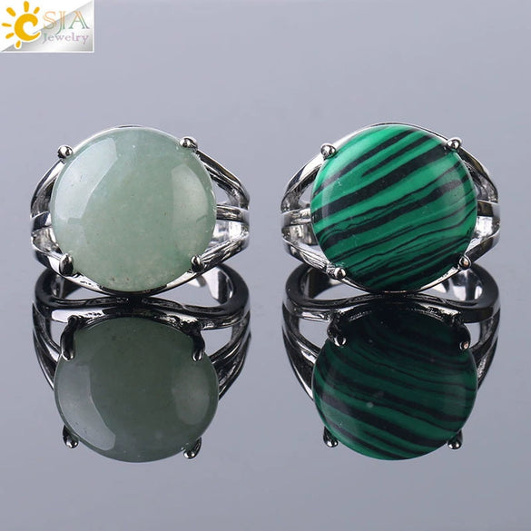 Women's Minimalist Natural Stone Claw Set Hollow Out Gemstone Ring With Copper Accessories Crystal Style Party Jewelry