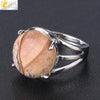 Women's Minimalist Natural Stone Claw Set Hollow Out Gemstone Ring With Copper Accessories Crystal Style Party Jewelry