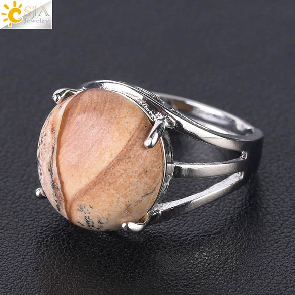 Women's Minimalist Natural Stone Claw Set Hollow Out Gemstone Ring With Copper Accessories Crystal Style Party Jewelry