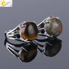 Women's Minimalist Natural Stone Claw Set Hollow Out Gemstone Ring With Copper Accessories Crystal Style Party Jewelry