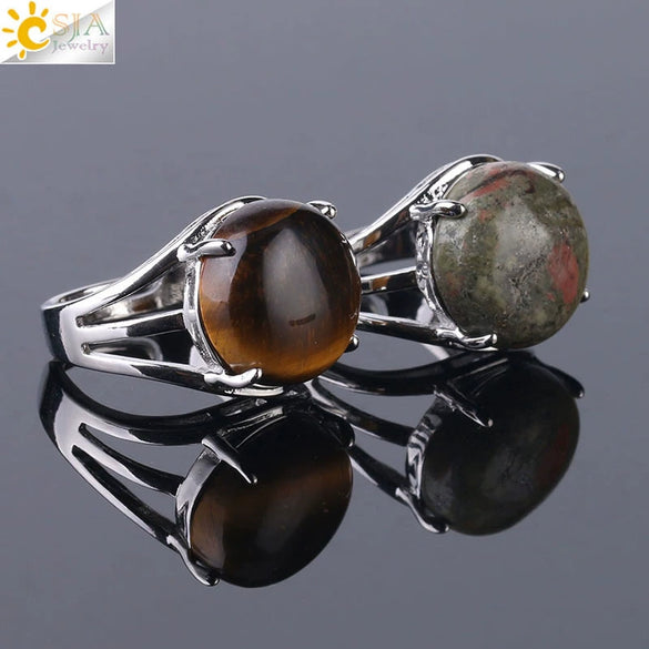 Women's Minimalist Natural Stone Claw Set Hollow Out Gemstone Ring With Copper Accessories Crystal Style Party Jewelry