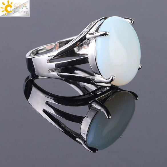Women's Minimalist Natural Stone Claw Set Hollow Out Gemstone Ring With Copper Accessories Crystal Style Party Jewelry