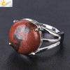 Women's Minimalist Natural Stone Claw Set Hollow Out Gemstone Ring With Copper Accessories Crystal Style Party Jewelry