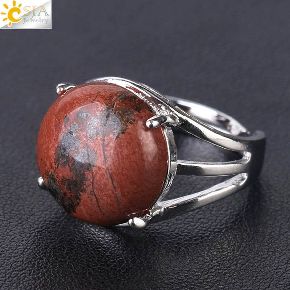 Women's Minimalist Natural Stone Claw Set Hollow Out Gemstone Ring With Copper Accessories Crystal Style Party Jewelry