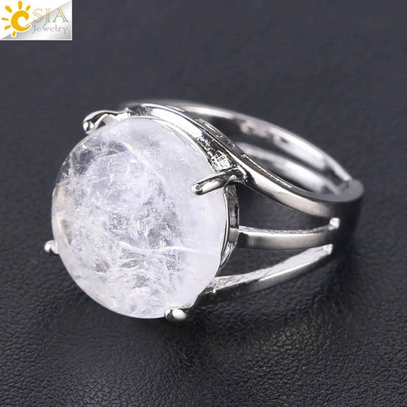Women's Minimalist Natural Stone Claw Set Hollow Out Gemstone Ring With Copper Accessories Crystal Style Party Jewelry