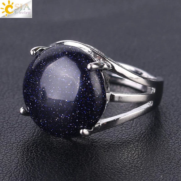 Women's Minimalist Natural Stone Claw Set Hollow Out Gemstone Ring With Copper Accessories Crystal Style Party Jewelry
