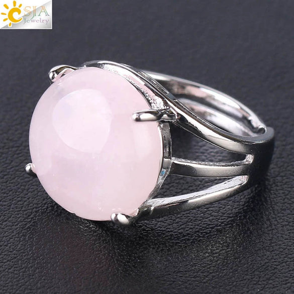 Women's Minimalist Natural Stone Claw Set Hollow Out Gemstone Ring With Copper Accessories Crystal Style Party Jewelry