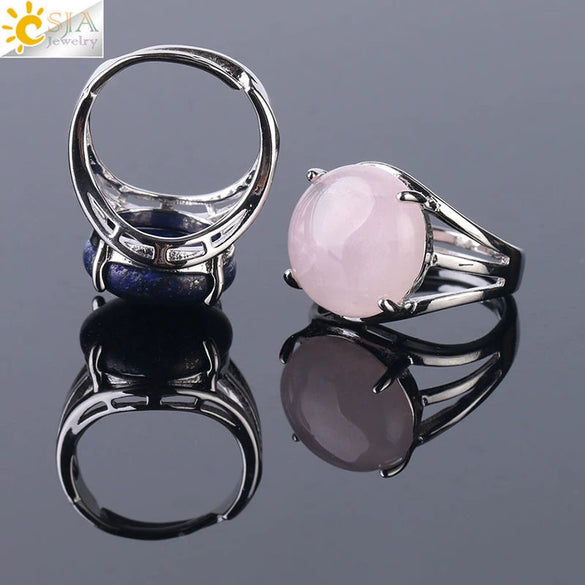 Women's Minimalist Natural Stone Claw Set Hollow Out Gemstone Ring With Copper Accessories Crystal Style Party Jewelry