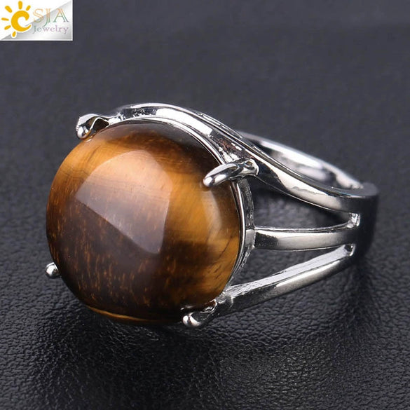 Women's Minimalist Natural Stone Claw Set Hollow Out Gemstone Ring With Copper Accessories Crystal Style Party Jewelry