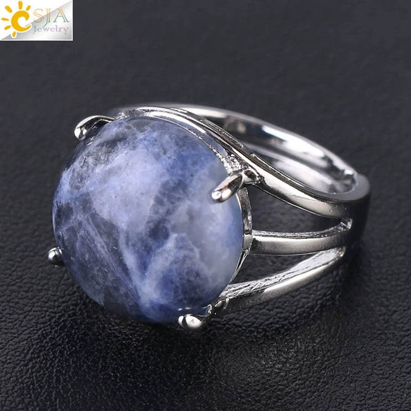 Women's Minimalist Natural Stone Claw Set Hollow Out Gemstone Ring With Copper Accessories Crystal Style Party Jewelry