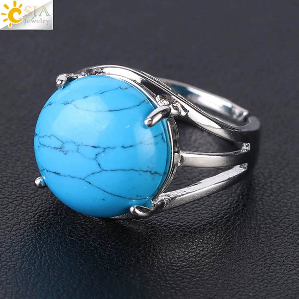 Women's Minimalist Natural Stone Claw Set Hollow Out Gemstone Ring With Copper Accessories Crystal Style Party Jewelry