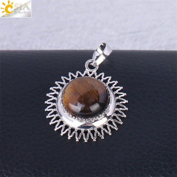 Women's Minimalist Natural Stone Sunflower Pendant Necklace With Hollow Flower Design Copper Ball Chain Electroplated Fashion Clavicle Necklace