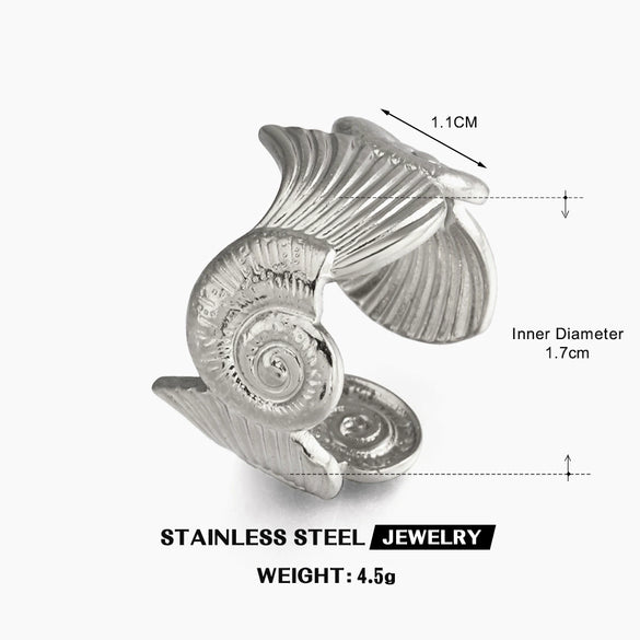 Women's Minimalist Open Conch Wave Ring In Electroplated Stainless Steel With Non Fading Ocean Inspired Design