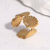 Women's Minimalist Open Shell Ring In Stainless Steel With Gold Tone Electroplated Finish And Simple Versatile Design