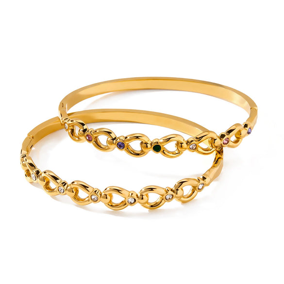 Women's Minimalist Openwork Stainless Steel Bracelet With Zircon Inlay And 18K Gold Plated Finish Wholesale Jewelry