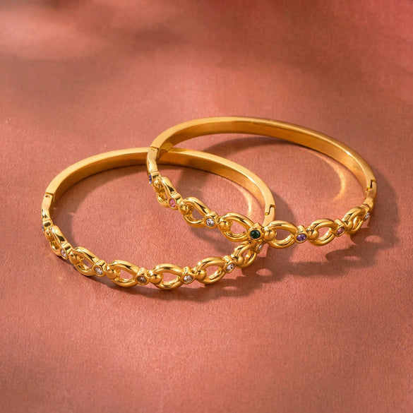 Women's Minimalist Openwork Stainless Steel Bracelet With Zircon Inlay And 18K Gold Plated Finish Wholesale Jewelry