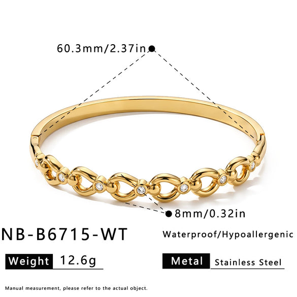 Women's Minimalist Openwork Stainless Steel Bracelet With Zircon Inlay And 18K Gold Plated Finish Wholesale Jewelry