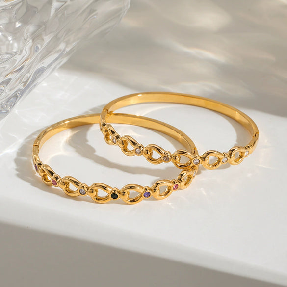 Women's Minimalist Openwork Stainless Steel Bracelet With Zircon Inlay And 18K Gold Plated Finish Wholesale Jewelry