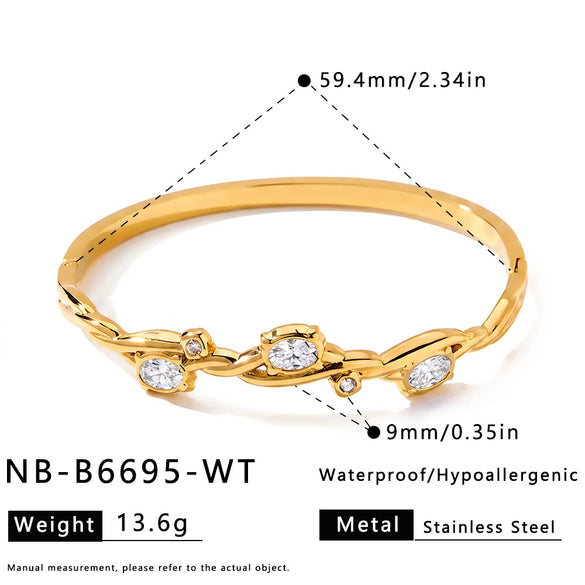 Women's Minimalist Oval Geometric Bracelet With Zircon Accents 18K Gold Plated Stainless Steel Jewelry