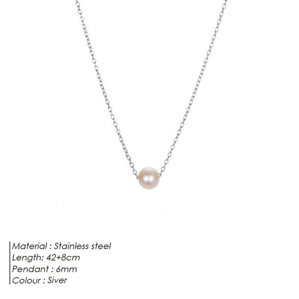 Women's Minimalist Pearl Pendant Necklace In Goldplated Stainless Steel With Ushaped Design And Thin Chain
