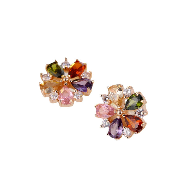 Women's Minimalist Plant Flowers Gold Plated Copper And Artificial Zircon Necklace And Earrings Set