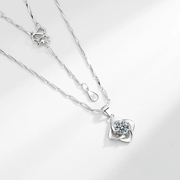 Women's Minimalist Pure Silver Clover Pendant Necklace With Diamond Cut Leaf Design Fashion Clavicle Chain Valentine's Day Gift