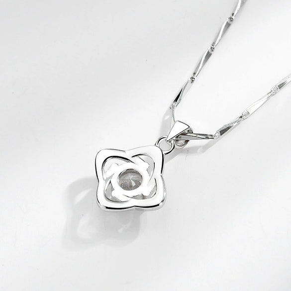 Women's Minimalist Pure Silver Clover Pendant Necklace With Diamond Cut Leaf Design Fashion Clavicle Chain Valentine's Day Gift