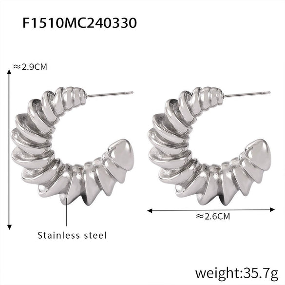 Women's Minimalist Ripple Semicircle C Hoop 316L Stainless Steel Earrings With Geometric Style And Electroplating Treatment