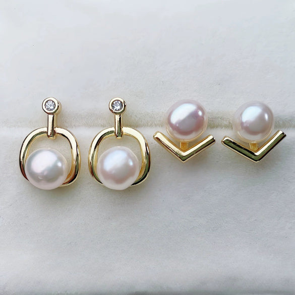 Women's Minimalist 925 Silver Pearl Earrings Inlaid With Freshwater Pearls Oblate Shape