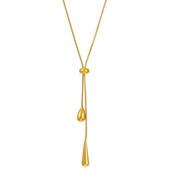 Women's Minimalist Stainless Steel And Titanium Steel Drop Shape Pendant Necklace And Earrings Twopiece Set With Electroplating And Bone Chain