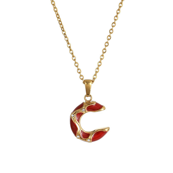 Women's Minimalist Stainless Steel And Titanium Steel Love Pendant Necklace With Snake Bone Chain And Heart Shape Dripping Oil Design