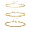 Women's Minimalist Stainless Steel Anklet Set With Geometric Snake Bone And Cuban Twist Chain Design