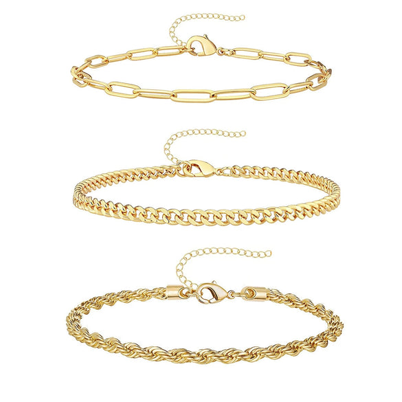Women's Minimalist Stainless Steel Anklet Set With Geometric Snake Bone And Cuban Twist Chain Design