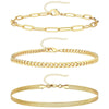 Women's Minimalist Stainless Steel Anklet Set With Geometric Snake Bone And Cuban Twist Chain Design
