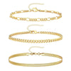 Women's Minimalist Stainless Steel Anklet Set With Geometric Snake Bone And Cuban Twist Chain Design