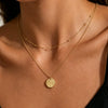 Women's Minimalist Stainless Steel Beaded Chain Necklace With Gold Plated Geometric Round Pendant Stackable Collarbone Jewelry