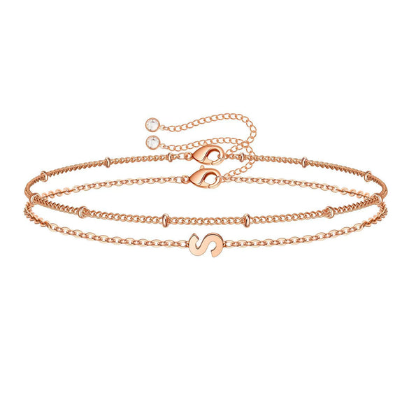 Women's Minimalist Stainless Steel Double Layer Letter Bracelet Electroplated Claw Chain Fashion Bracelet