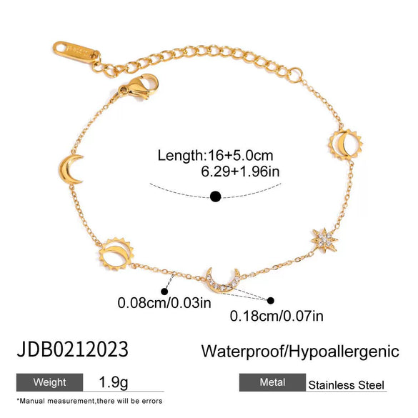Women's Minimalist Stainless Steel Geometric Diamond Moon Star Tassel Pendant Bracelet With Electroplating