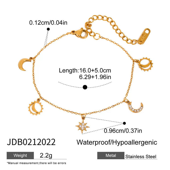 Women's Minimalist Stainless Steel Geometric Diamond Moon Star Tassel Pendant Bracelet With Electroplating