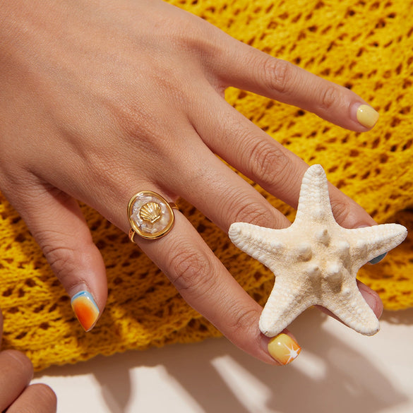 Women's Minimalist Stainless Steel Geometric Open Ring With Oildropping Crushed Shell Ribbed Design And Electroplating