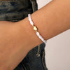 Women's Minimalist Stainless Steel Irregular Imitation Pearl Beaded Heart Bracelet With Adjustable Electroplated Design