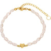 Women's Minimalist Stainless Steel Irregular Imitation Pearl Beaded Heart Bracelet With Adjustable Electroplated Design