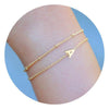 Women's Minimalist Stainless Steel Layered Bracelet With Letter Pendant And Beaded Thin Chain Electroplated Simple Versatile Jewelry