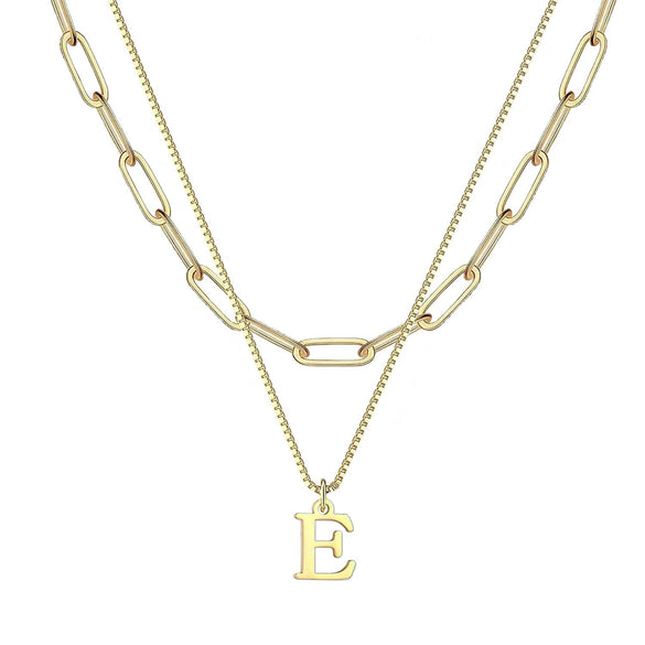 Women's Minimalist Stainless Steel Layered Letter Necklace With Box Chain And Electroplated Clavicle Chain Design