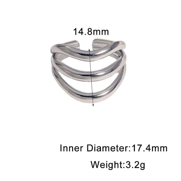 Women's Minimalist Stainless Steel Open Ring With Geometric Line Design And Gold Electroplated Finish