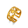 Women's Minimalist Stainless Steel Open Ring With Moon Pattern Hollow Out Double Layer Electroplated Gold Tone Design