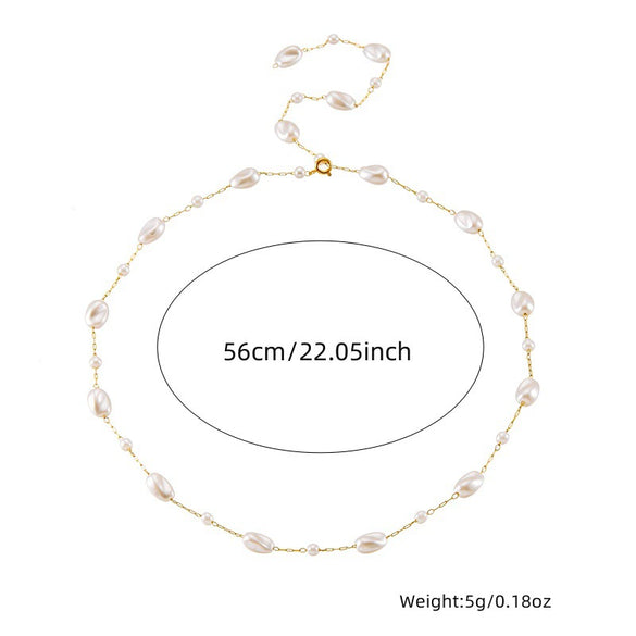 Women's Minimalist Stainless Steel Pearl Chain Accessories Necklace Bracelet With Electroplating