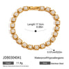 Women's Minimalist Stainless Steel Square Geometric Pattern Watch With Tennis Chain Bracelet And White Zircon 18K Gold Electroplated