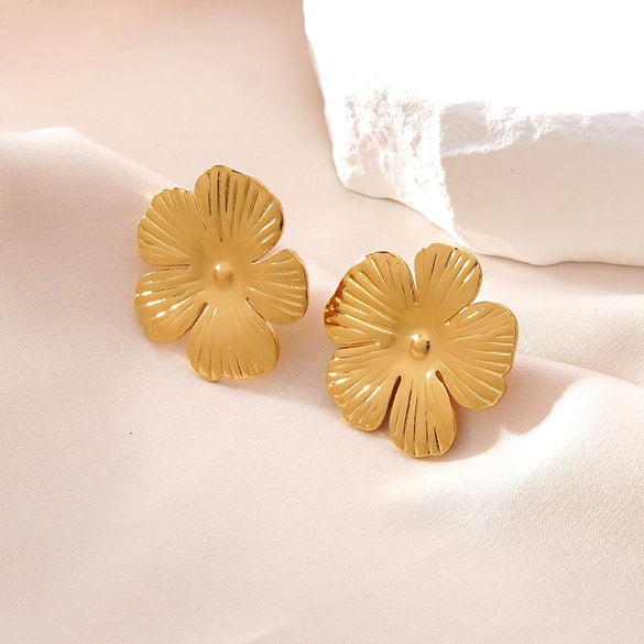 Women's Minimalist Stainless Steel Sunflower Flower Earrings Geometric Stamped Design Light Luxury Fashion Jewelry
