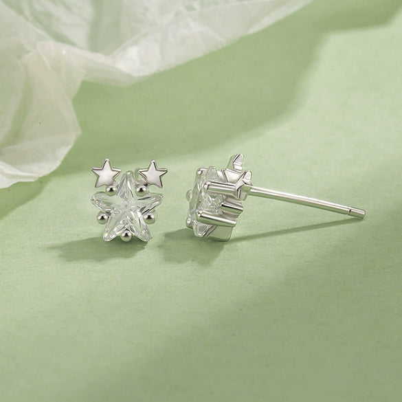 Women's Minimalist Star Earrings In S Silver With Zircon Inlay Fine Craftsmanship Elegant Versatile Pierced Ear Stud Earrings
